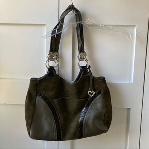 Brighton Dark Green Suede & Leather Shoulder Bag